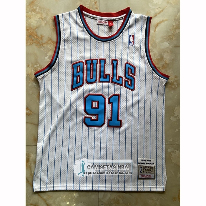 Camiseta Chicago Bulls Dennis Rodman NO 91 Mitchell & Ness 1996-97 Blanco